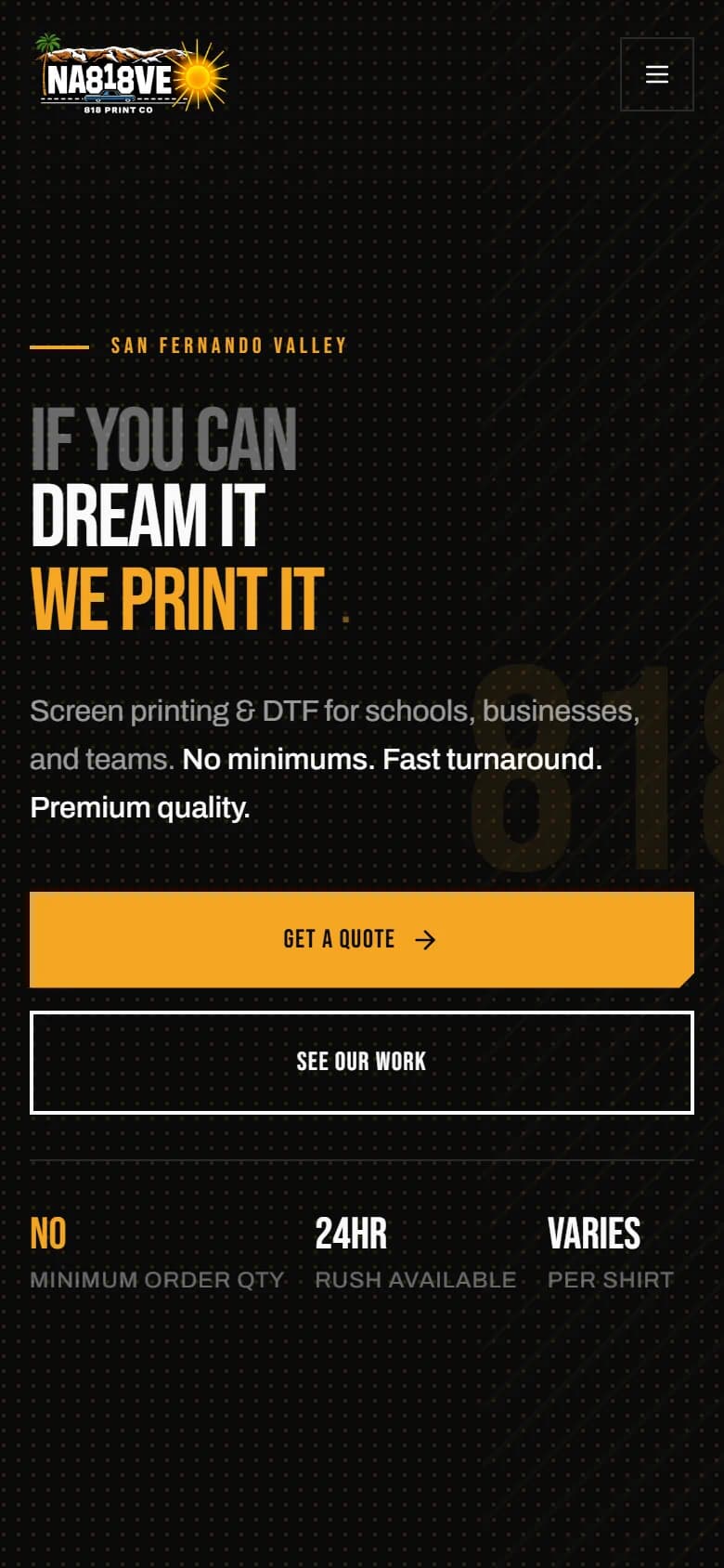 818 Print Company homepage on a phone