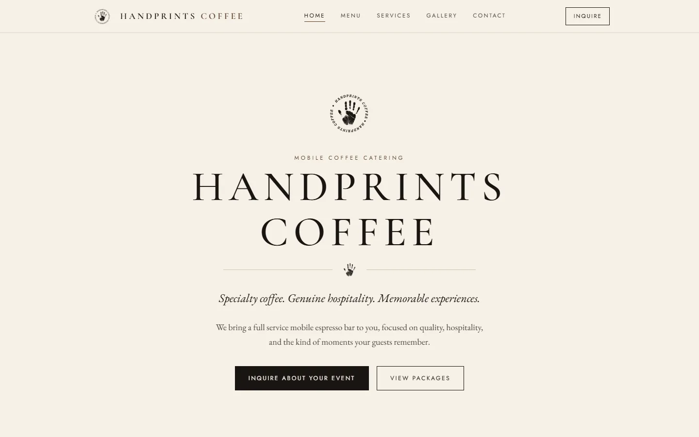 Handprints Coffee homepage on desktop